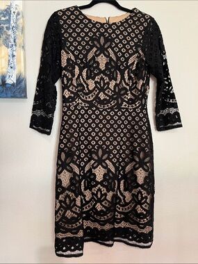 Danny & Nicole Black Lace Midi Dress with Nude Lining